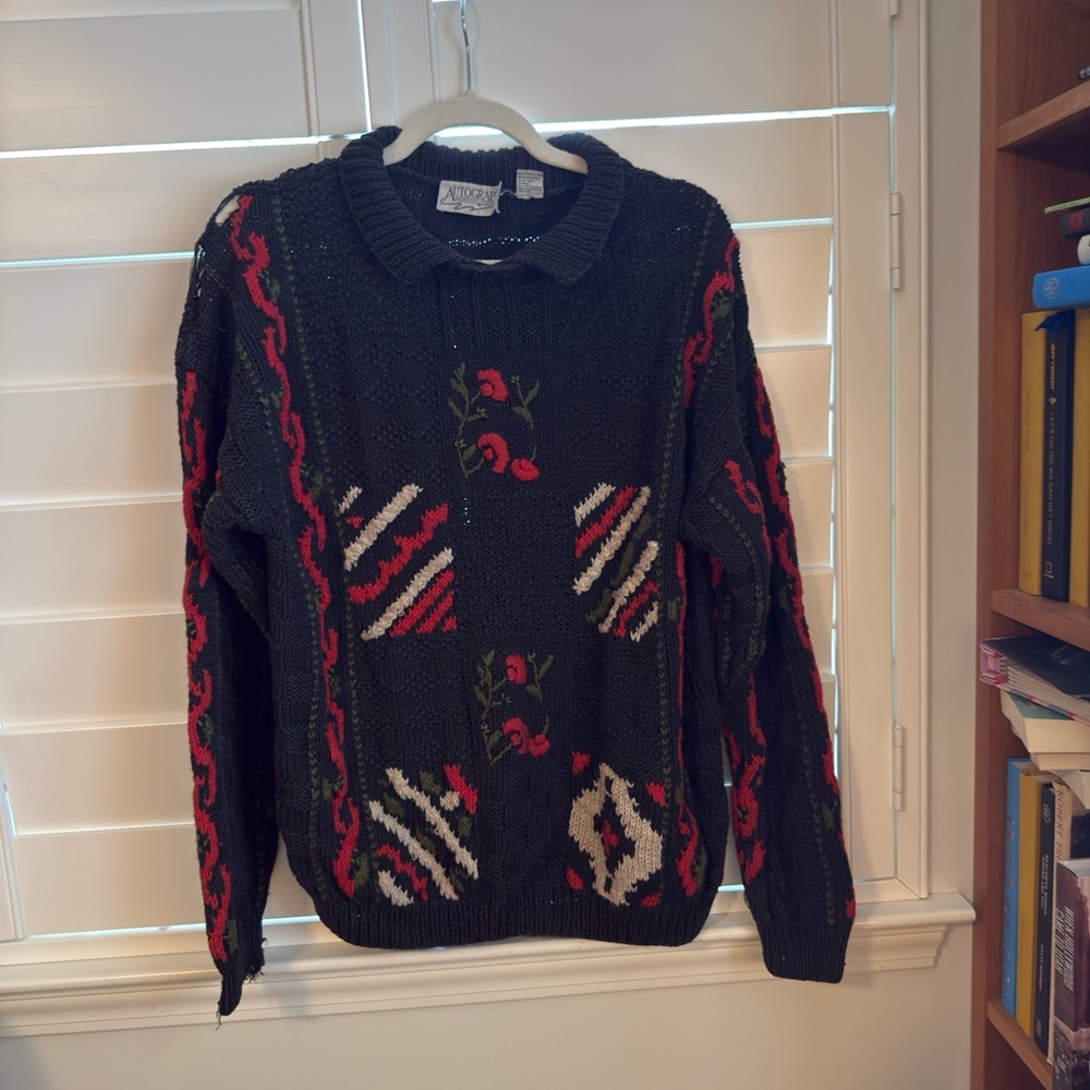 Autograph Black and Red Patterned Crewneck Sweater